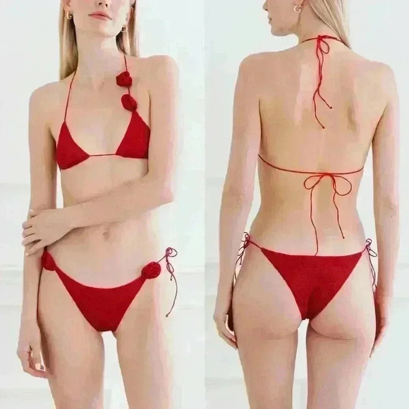 NWT Oseree Red Rose Lumière Triangle Bikini SET - Picture 9 of 15